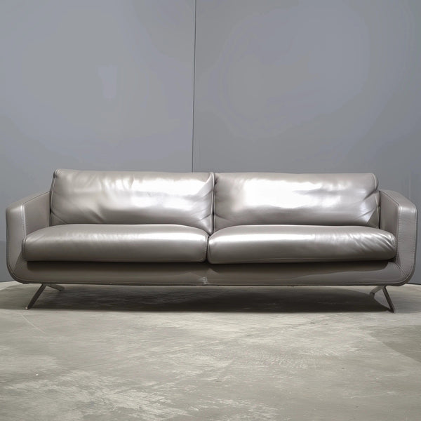 Roche Bobois Grey Leather Sofa - REHAUS - Roche Bobois