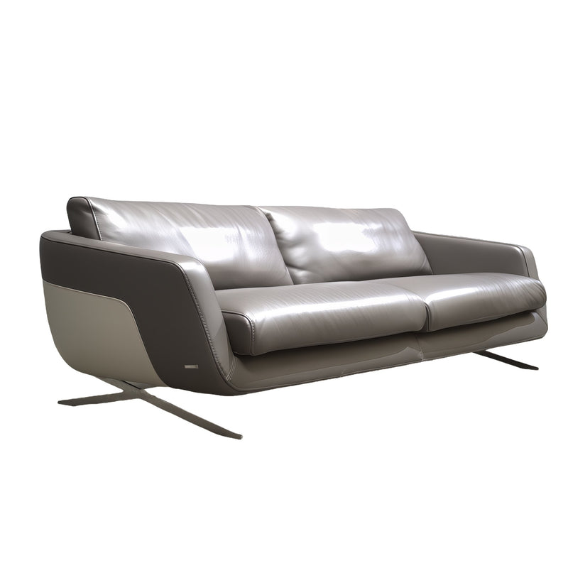 Roche Bobois Grey Leather Sofa - REHAUS - Roche Bobois