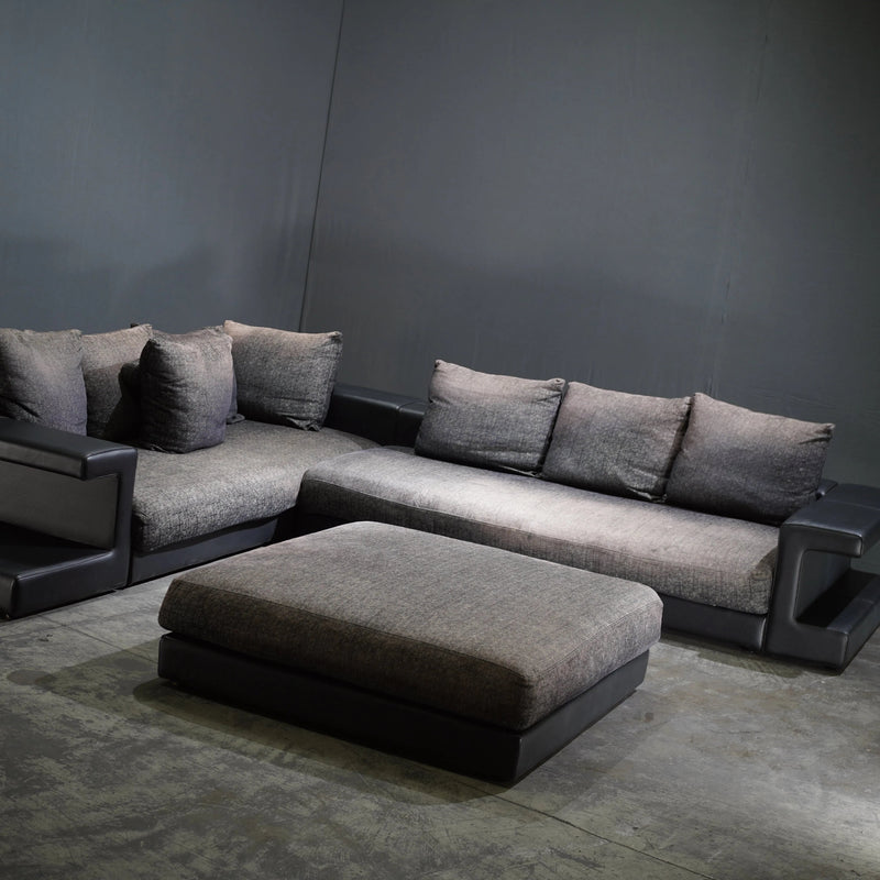 Roche Bobois Memento Sectional Sofa with Ottoman and Leather Side Bookcases - REHAUS - Roche Bobois