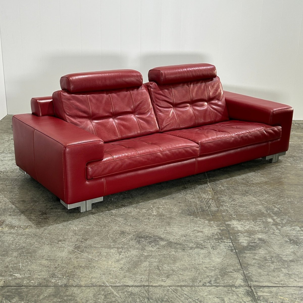 Roche Bobois Red Leather Three Seater Sofa @ REHAUS