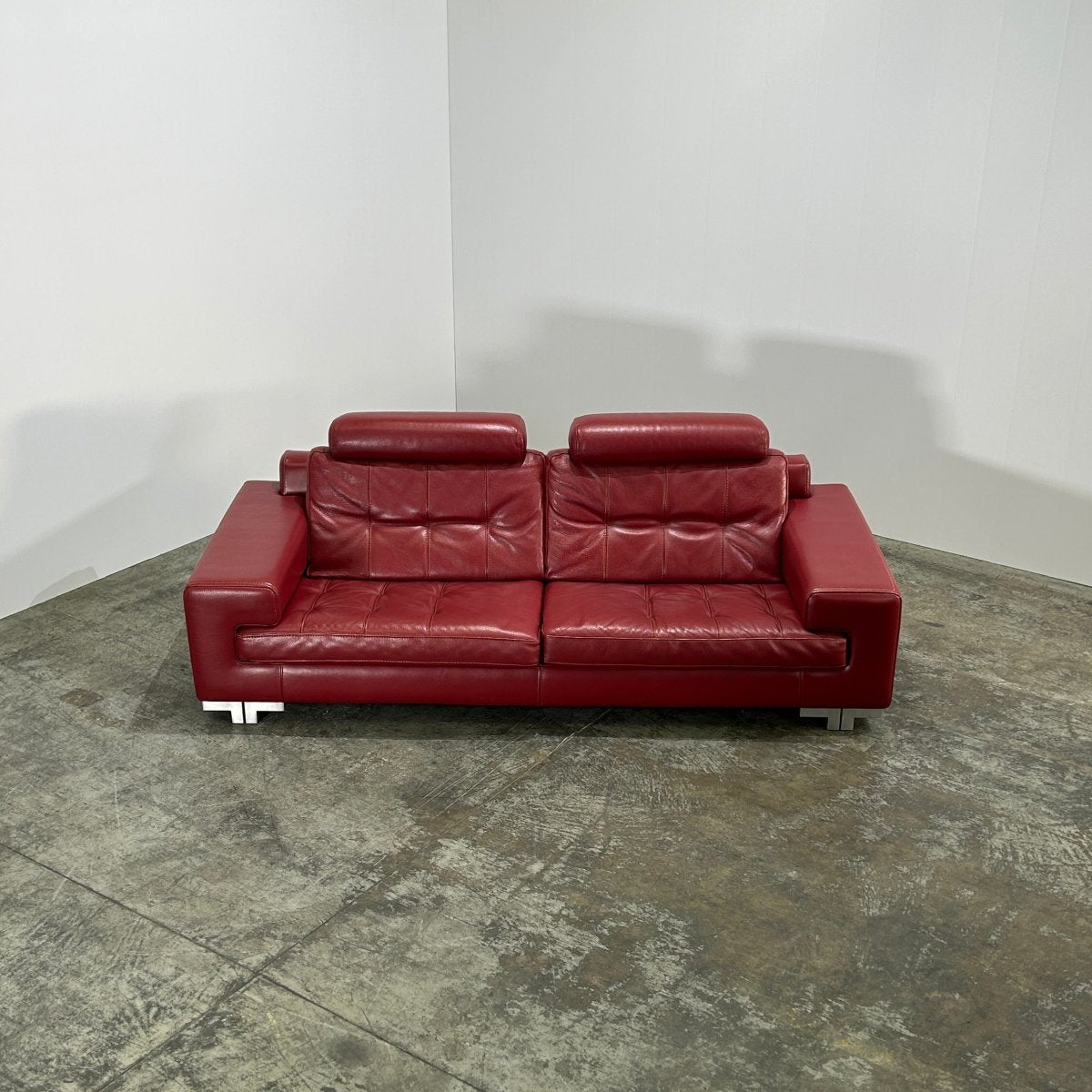 Roche Bobois Red Leather Three Seater Sofa @ REHAUS