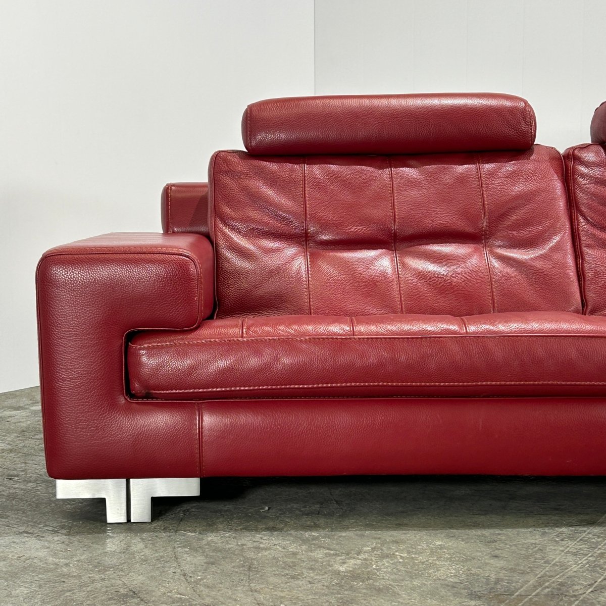 Roche Bobois Red Leather Three Seater Sofa @ REHAUS