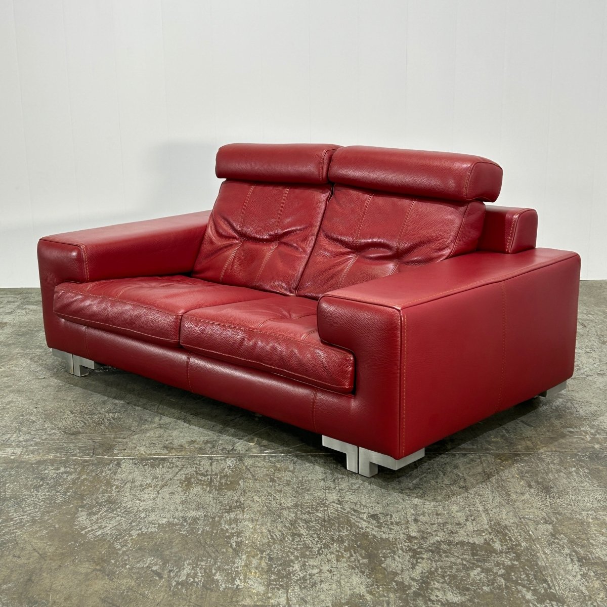 Roche Bobois Red Leather Two Seater Sofa @ REHAUS