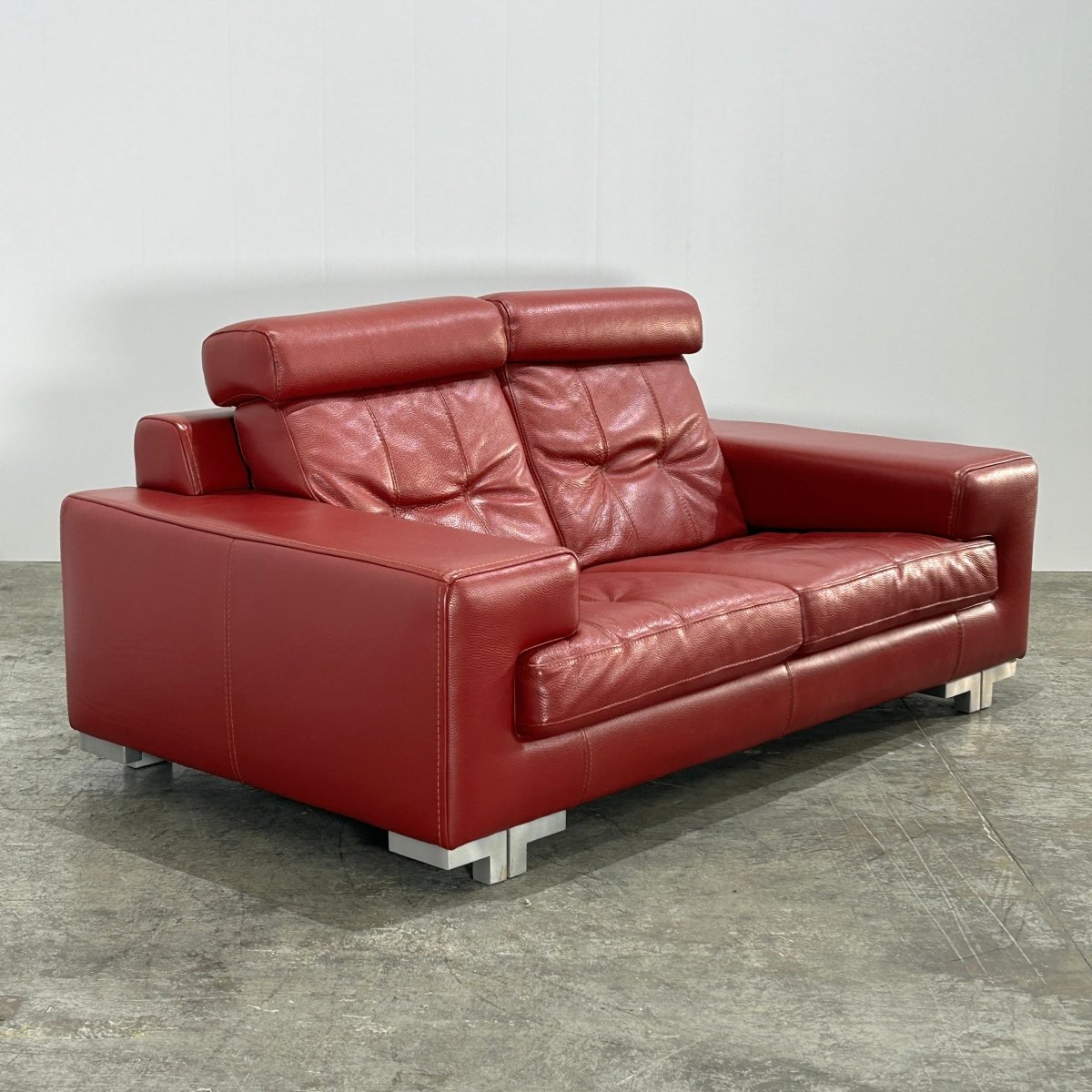 Roche Bobois Red Leather Two Seater Sofa @ REHAUS