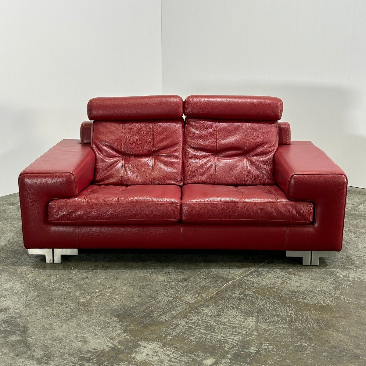 Roche Bobois Red Leather Two Seater Sofa @ REHAUS