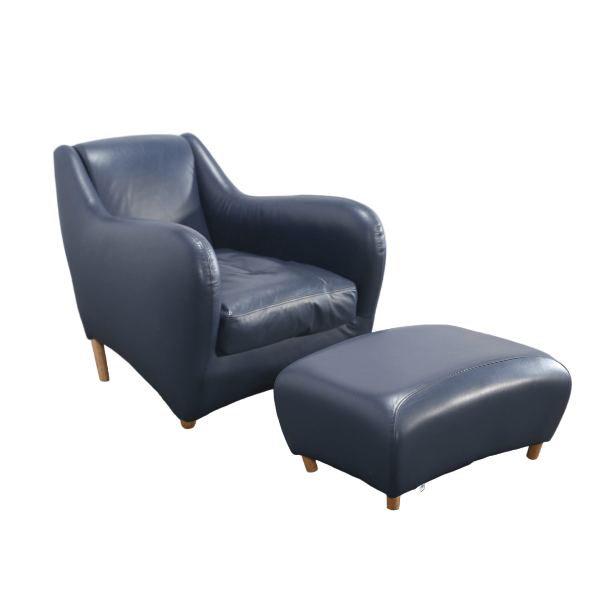 SCP Balzac Blue Leather Armchair and Footstool @ REHAUS