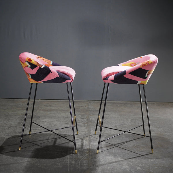 Seletti High Stool with Pink Lipstick Pattern by Toiletpaper - REHAUS - Seletti