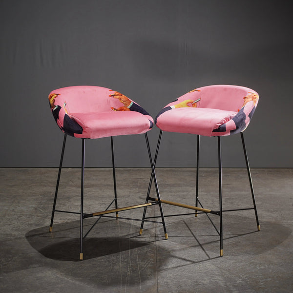 Seletti High Stool with Pink Lipstick Pattern by Toiletpaper - REHAUS - Seletti