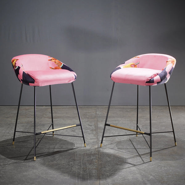 Seletti High Stool with Pink Lipstick Pattern by Toiletpaper - REHAUS - Seletti