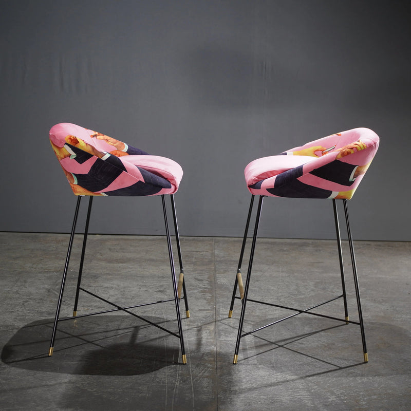 Seletti High Stool with Pink Lipstick Pattern by Toiletpaper - REHAUS - Seletti