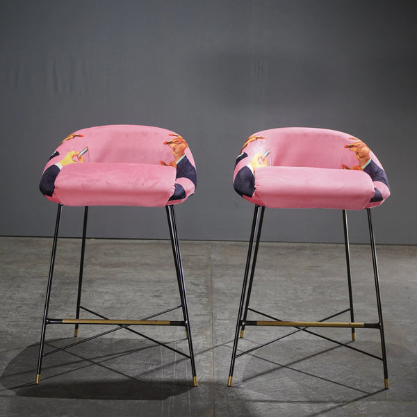 Seletti High Stool with Pink Lipstick Pattern by Toiletpaper - REHAUS - Seletti