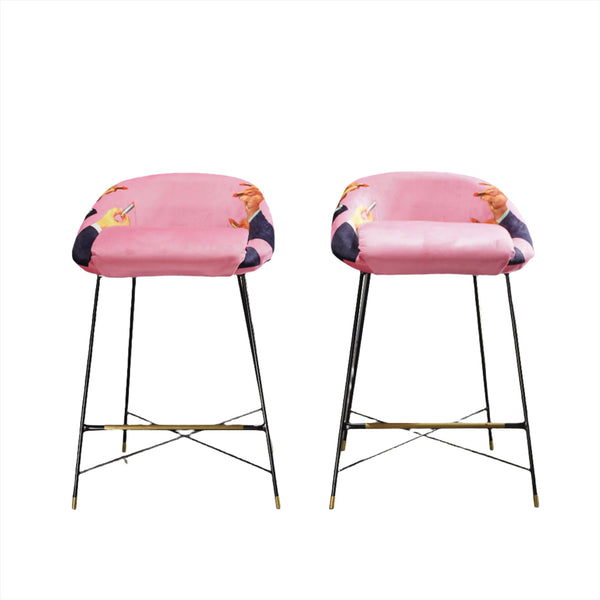 Seletti High Stool with Pink Lipstick Pattern by Toiletpaper - REHAUS - Seletti