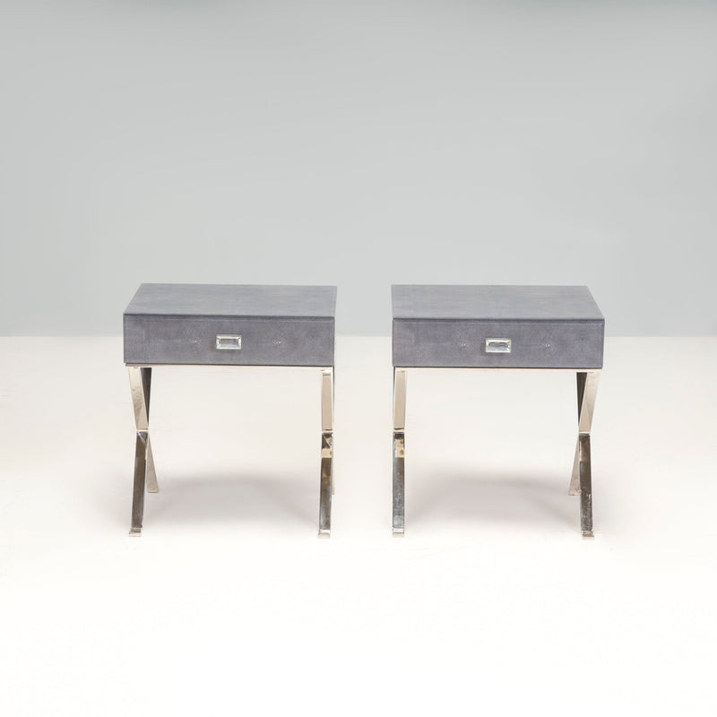 Shagreen Blue Glass Bedside Tables, Set of Two - REHAUS - Shagreen