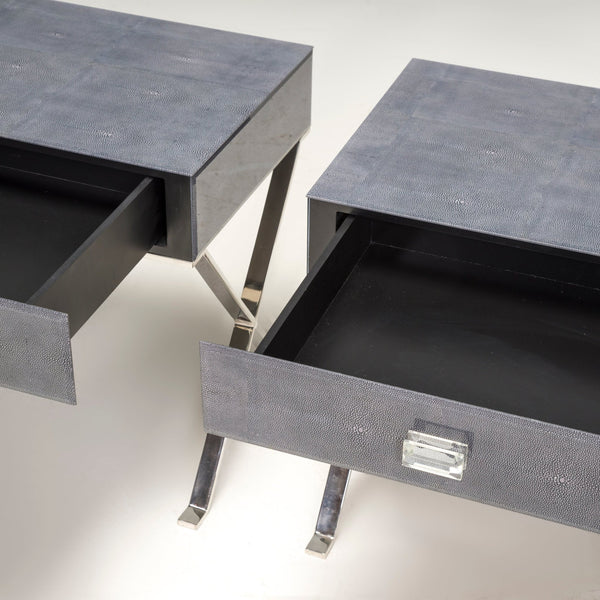 Shagreen Blue Glass Bedside Tables, Set of Two - REHAUS - Shagreen