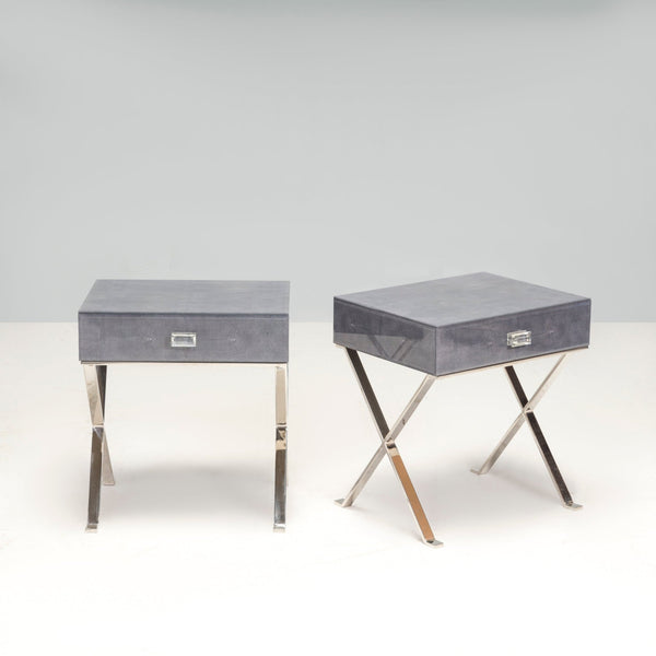 Shagreen Blue Glass Bedside Tables, Set of Two - REHAUS - Shagreen