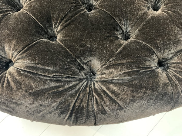 Soho Buttoned - Drum Ottoman Footstool - In Dark Grey Italian Velvet - Made by George Smith Craftsmen @ REHAUS