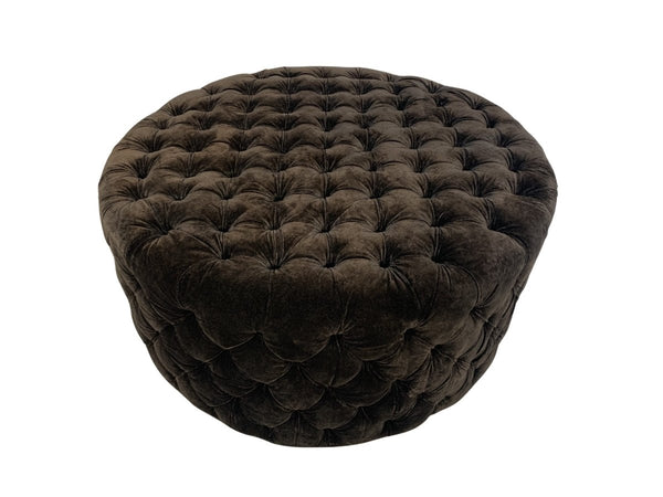 Soho Buttoned - Drum Ottoman Footstool - In Dark Grey Italian Velvet - Made by George Smith Craftsmen @ REHAUS