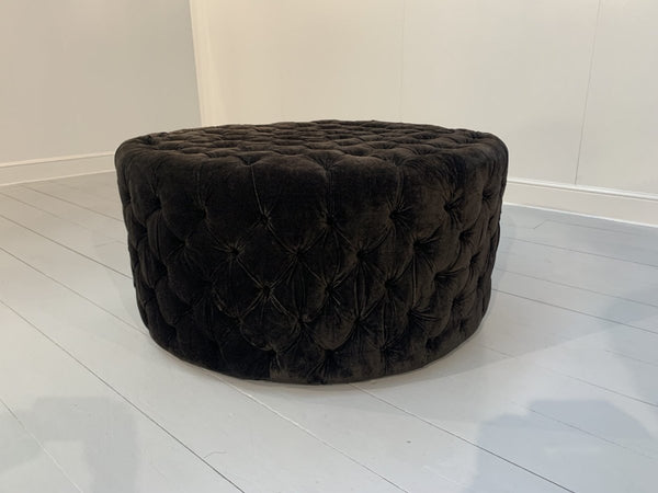 Soho Buttoned - Drum Ottoman Footstool - In Dark Grey Italian Velvet - Made by George Smith Craftsmen @ REHAUS
