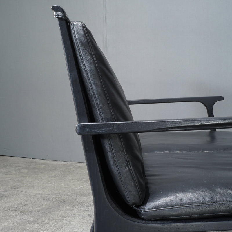 Stellar Works Rén Black Leather and Oak Two Seater Sofa by Space Copenhagen @ REHAUS