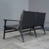 Stellar Works Rén Black Leather and Oak Two Seater Sofa by Space Copenhagen @ REHAUS