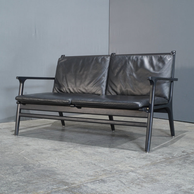 Stellar Works Rén Black Leather and Oak Two Seater Sofa by Space Copenhagen @ REHAUS