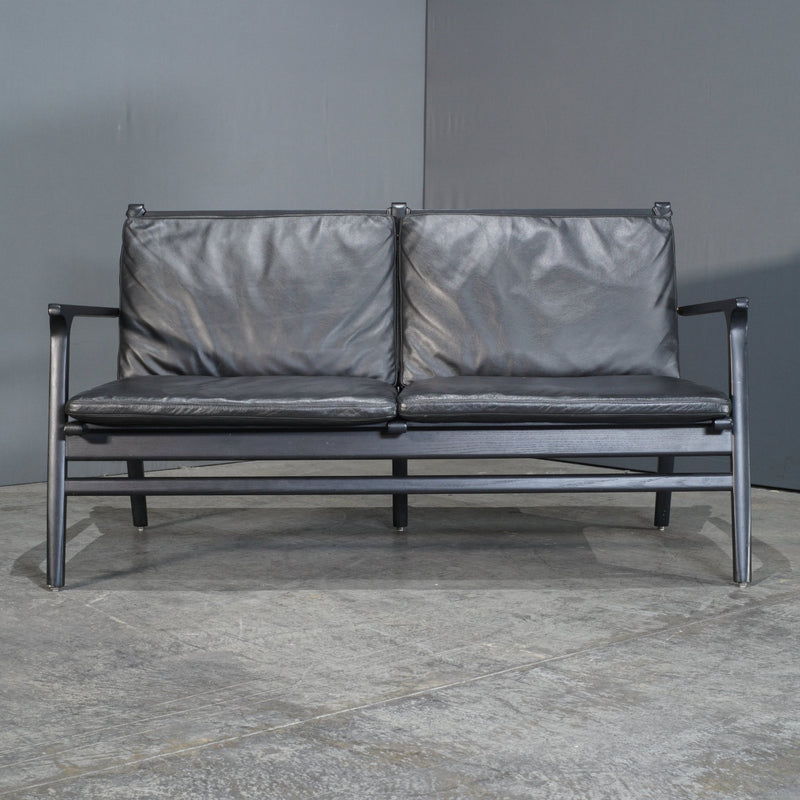 Stellar Works Rén Black Leather and Oak Two Seater Sofa by Space Copenhagen @ REHAUS