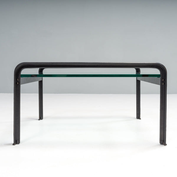 Tito Agnoli for Matteo Grassi Black Leather & Glass Side Table, 1970s - REHAUS - Tito Agnoli