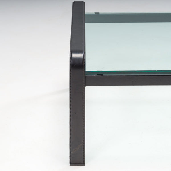 Tito Agnoli for Matteo Grassi Black Leather & Glass Side Table, 1970s - REHAUS - Tito Agnoli