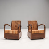 1920s Art Deco Teak & Cane Armchairs, Set of 2