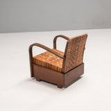 1920s Art Deco Teak & Cane Armchairs, Set of 2