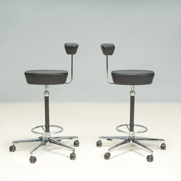 Vitra by George Nelson Black Leather Perch Swivel Desk Chairs, 2001, Set of 2 - REHAUS - George Nelson