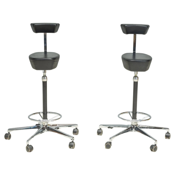 Vitra by George Nelson Black Leather Perch Swivel Desk Chairs, 2001, Set of 2 - REHAUS - George Nelson