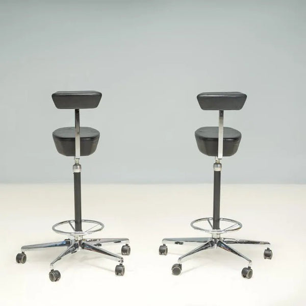 Vitra by George Nelson Black Leather Perch Swivel Desk Chairs, 2001, Set of 2 - REHAUS - George Nelson