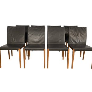 Walter Knoll Andoo 1100 Dining Chairs - In Dark Brown Leather & Walnut. Set of 8 @ REHAUS