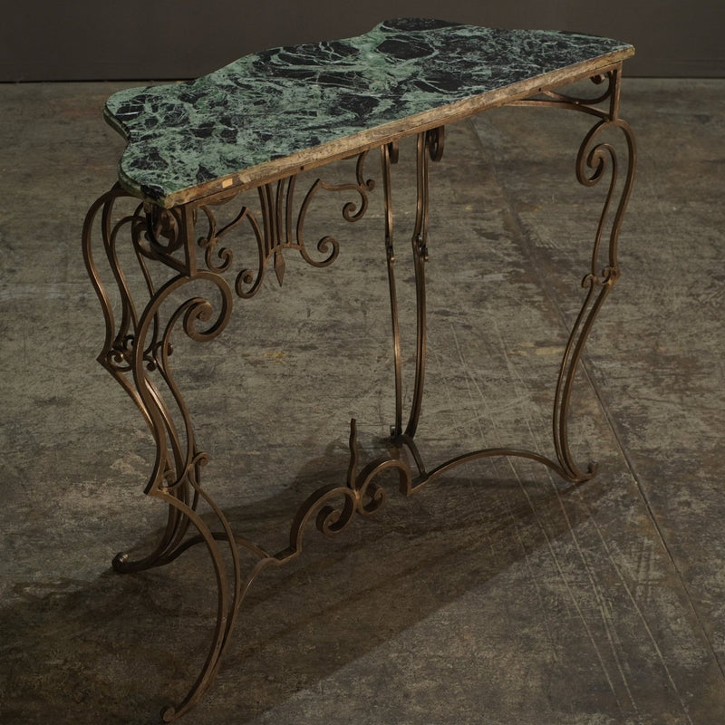 Wrought Steel Variegated Marble Top Console Table, Manner of Gilbert Poillerat @ REHAUS