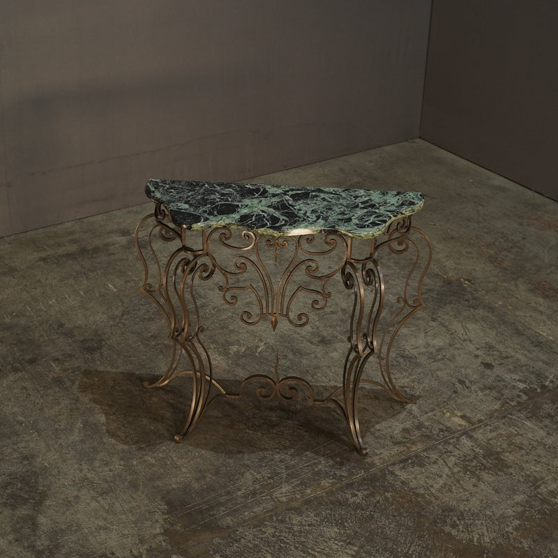 Wrought Steel Variegated Marble Top Console Table, Manner of Gilbert Poillerat @ REHAUS