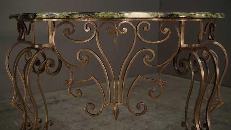 Wrought Steel Variegated Marble Top Console Table, Manner of Gilbert Poillerat @ REHAUS