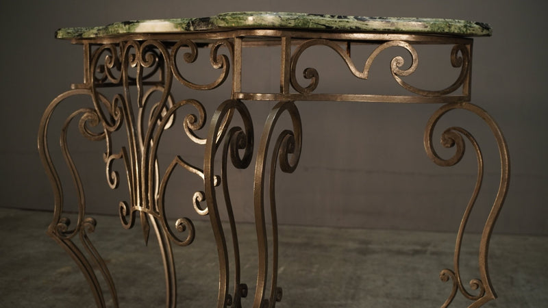 Wrought Steel Variegated Marble Top Console Table, Manner of Gilbert Poillerat @ REHAUS