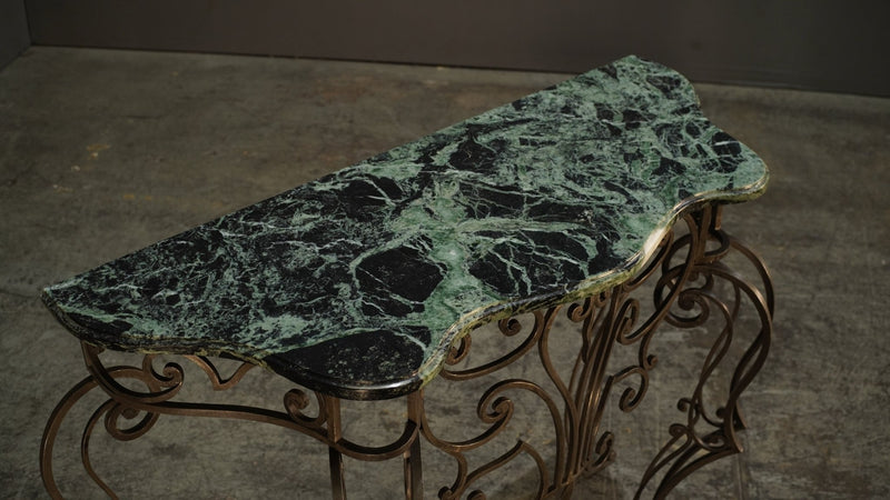 Wrought Steel Variegated Marble Top Console Table, Manner of Gilbert Poillerat @ REHAUS