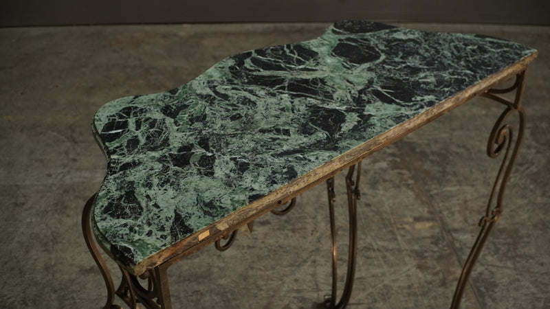 Wrought Steel Variegated Marble Top Console Table, Manner of Gilbert Poillerat @ REHAUS