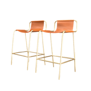 Yellow and Leather Bill Amberg Counter Stools with Solid Brass, Set of 4 - REHAUS - Bill Amberg