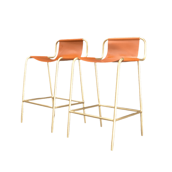 Yellow and Leather Bill Amberg Counter Stools with Solid Brass, Set of 4 - REHAUS - Bill Amberg