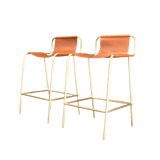 Yellow and Leather Bill Amberg Counter Stools with Solid Brass, Set of 4 - REHAUS - Bill Amberg