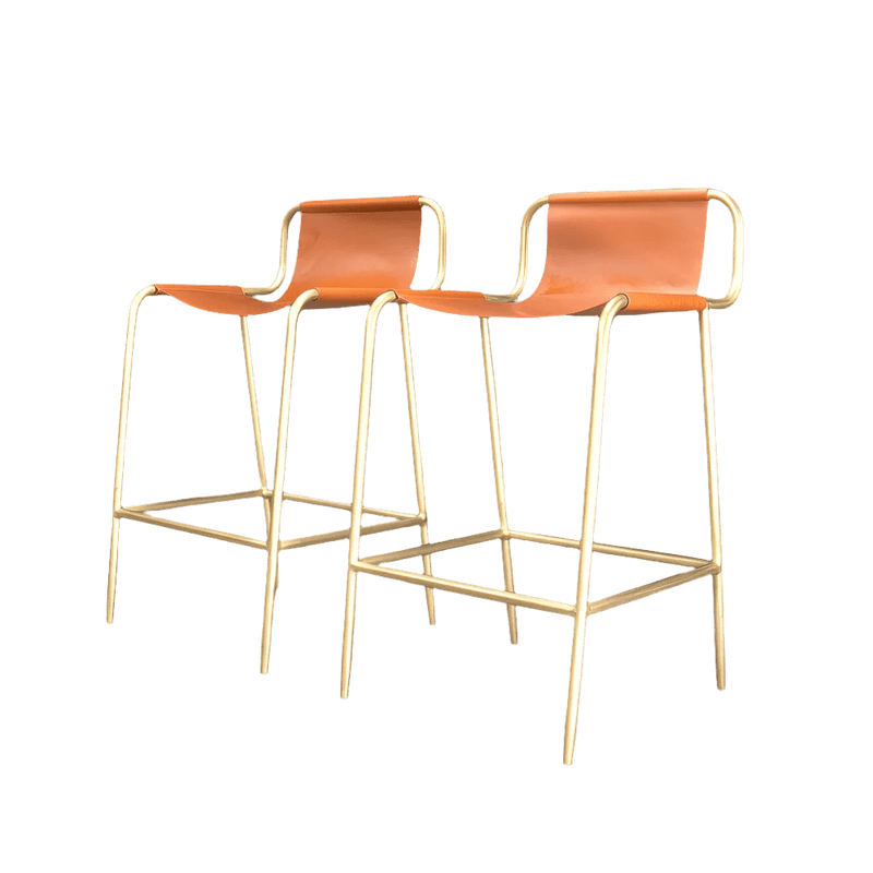 Yellow and Leather Bill Amberg Counter Stools with Solid Brass, Set of 4 - REHAUS - Bill Amberg