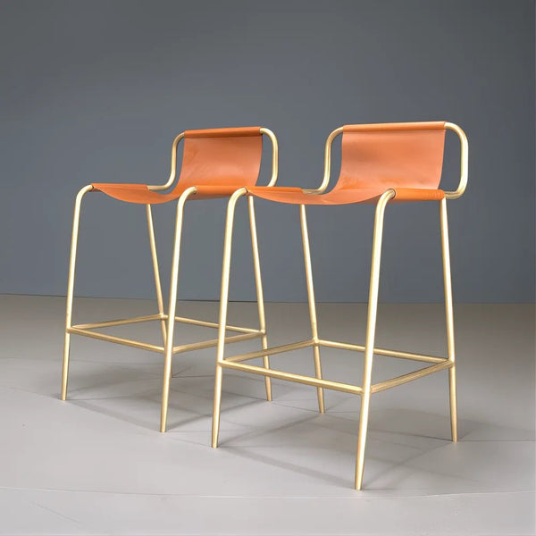 Yellow and Leather Bill Amberg Counter Stools with Solid Brass, Set of 4 - REHAUS - Bill Amberg