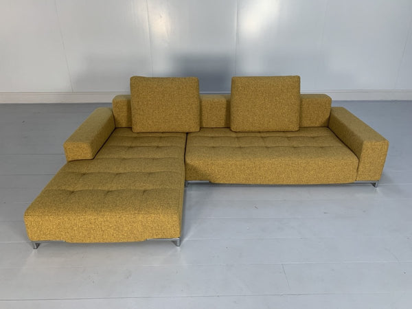 Zanotta Alfa 1326 L - Shape Sofa & Ottoman - In Mustard Yellow Linen & Black Leather @ REHAUS