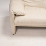 Cassina by Vico Magistretti Maralunga Cream Leather Sofa, Armchair and Footstool