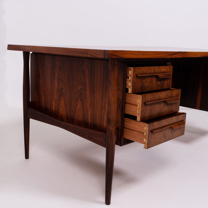 Mid Century Modern Brown Rosewood Desk, 1960s, lockable drawers