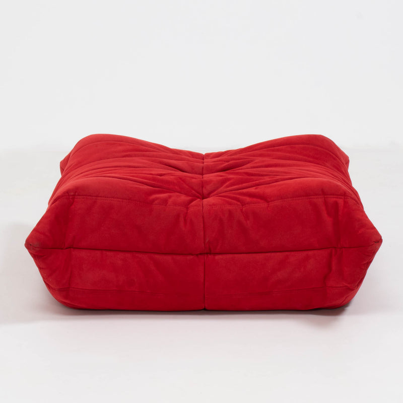 Ligne Roset by Michel Ducaroy Togo Red Suede Sofa and Footstool, Set of 2