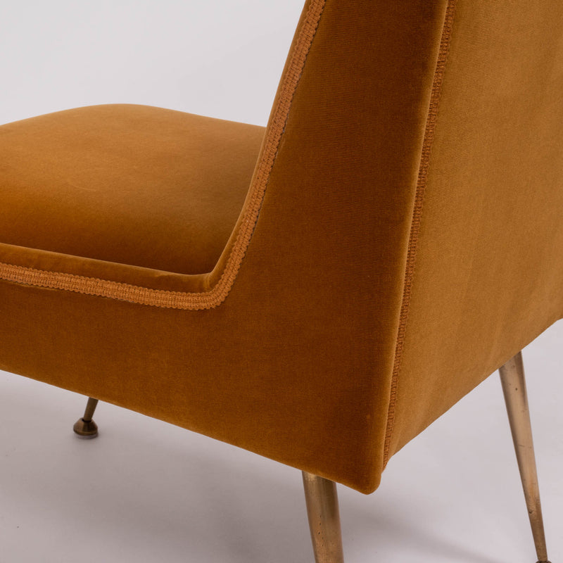 Authentic 1950s Midcentury Italian Burnt Orange Velvet Chairs, Set of 2